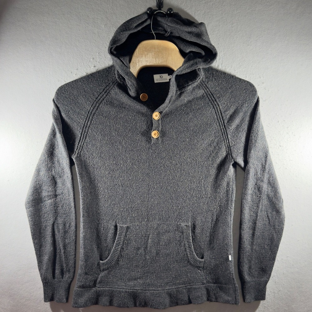 3064 | 7 Diamonds Shasta Henley Knit Hoodie Sweater Gray Mens M